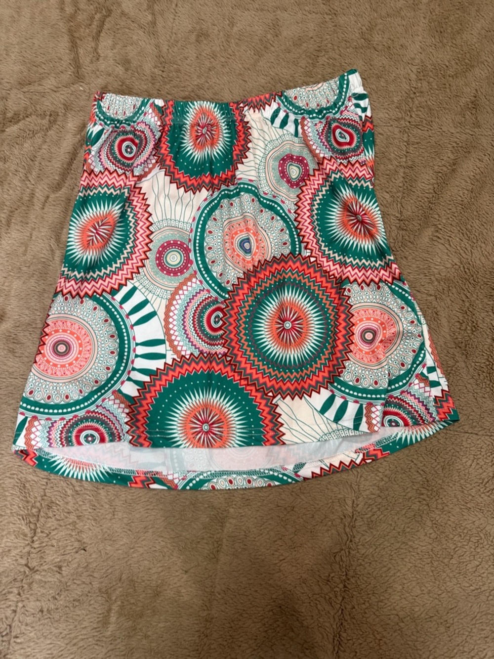 Women’s Geometric Print Mini Skirt - Green & Coral